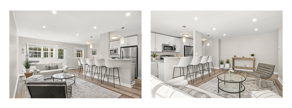 Experience seamless living interior rooms with bright lighting